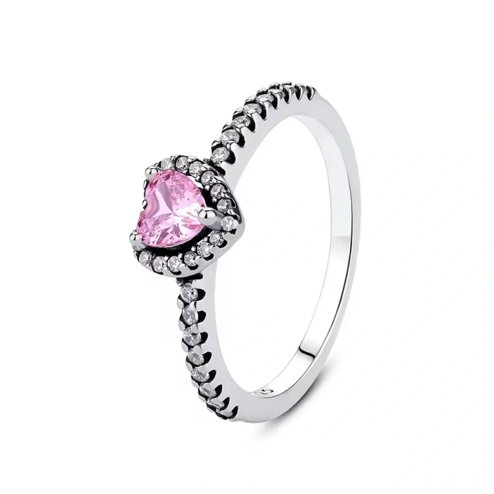 Heart-Shaped Pink Stone Ring with Silver Band size 8